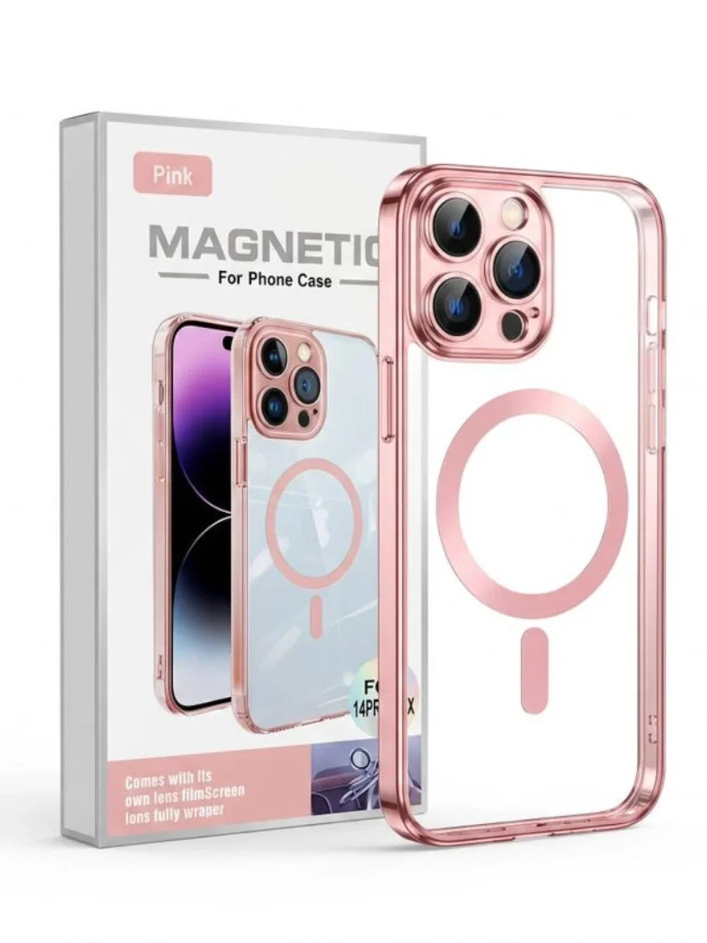 Magnetic Clear Shield iPhone Case - Pink Edge MagSafe